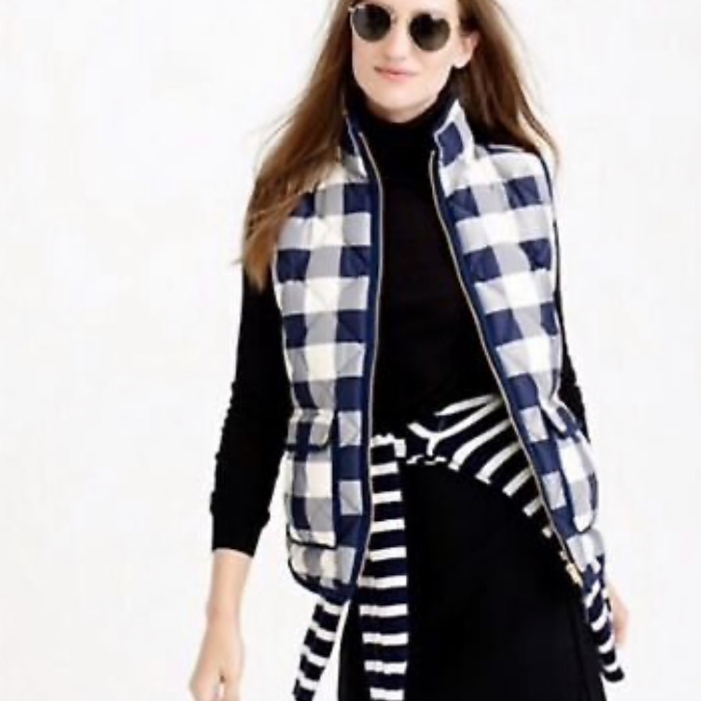 J. Crew Blue Plaid Down Quilted Puffer Vest